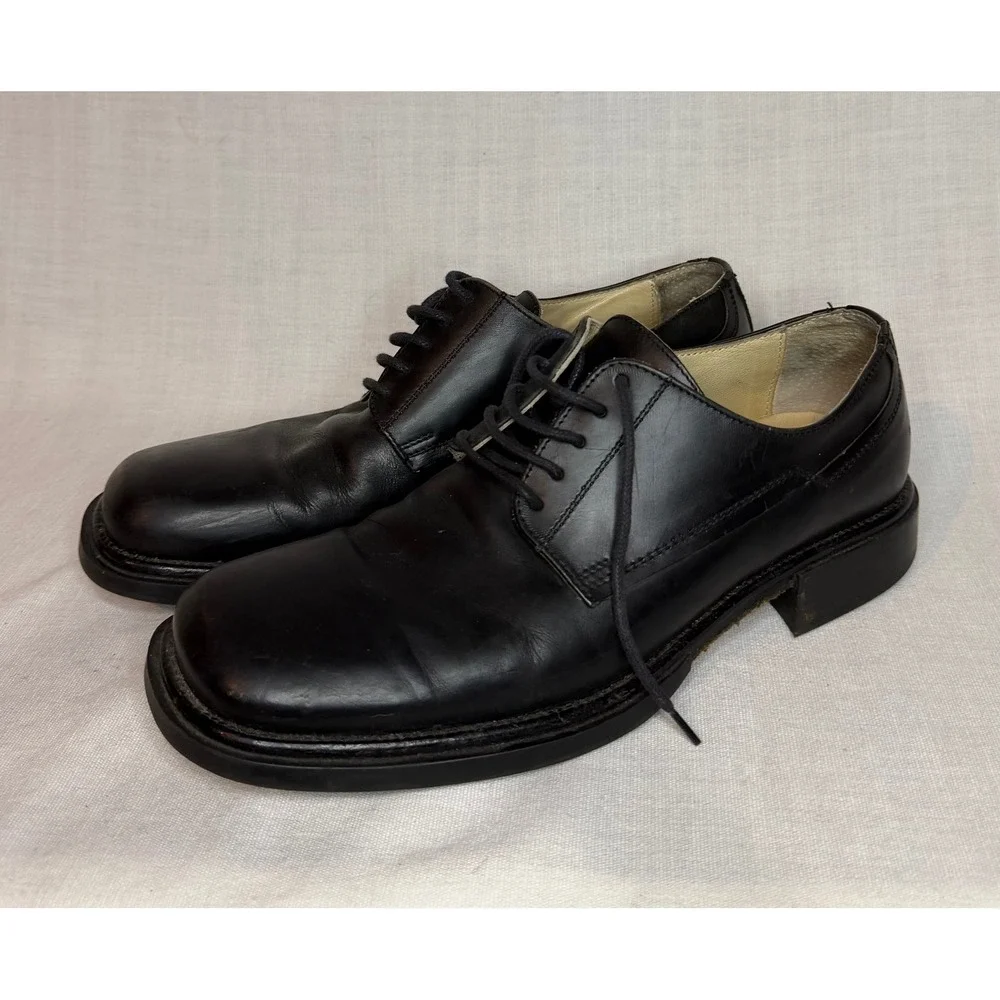 Kenneth Cole New York Mens Black Leather Square Toe Derby Shoes Made Italy 9.5